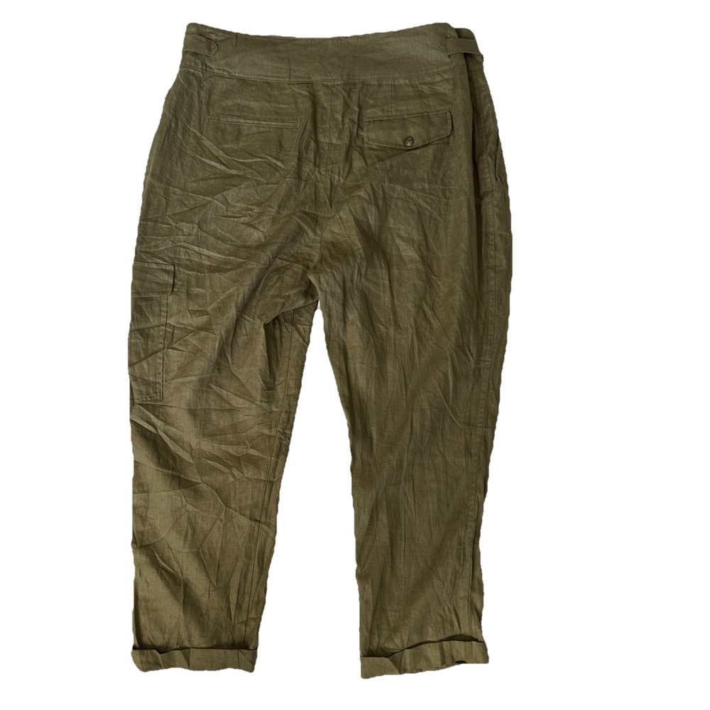 Ralph Lauren 100% Linen Pants Women's Size 16 Green Cargo Pocket Buckle Pleat - Picture 3 of 7